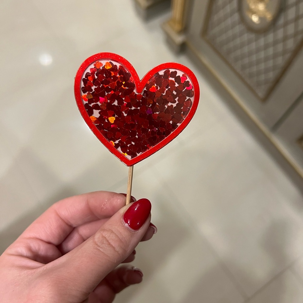 Red Glitter Heart Cake Topper